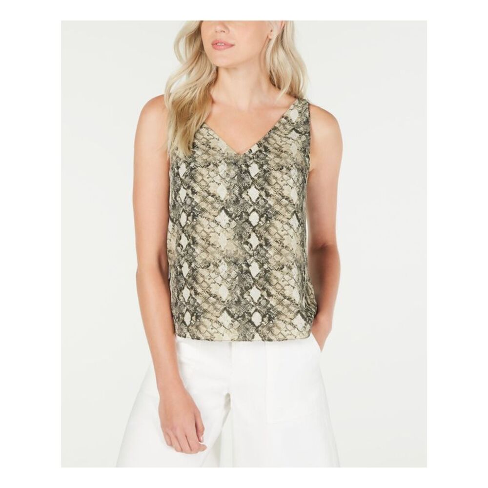 LEYDEN Womens Top Tank Beige Sleeveless V Neck Animal Print Juniors L